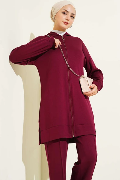 Loyşa Basic Kapüşonlu İkili Takım Bordo - Resim 2