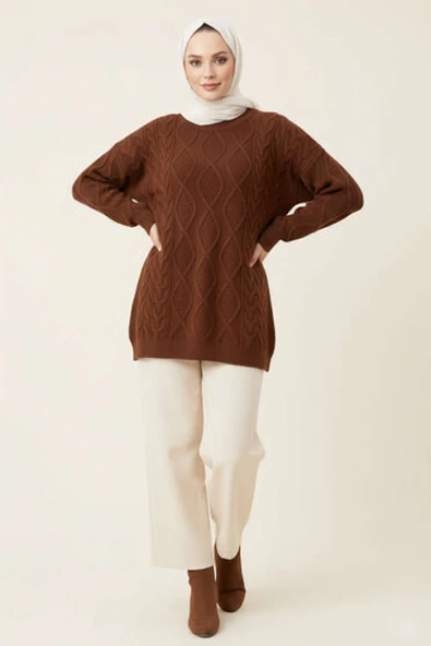 Örme Triko Kazak Kahve - Resim 2