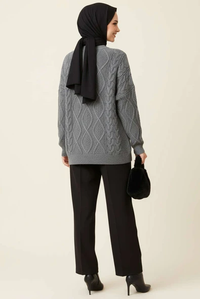 Örme Triko Kazak Füme - Resim 3