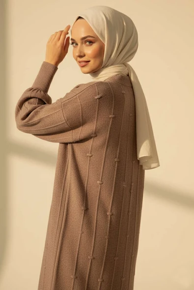 Damla Kabartmalı Yumoş Triko Tunik Vizon - Resim 3