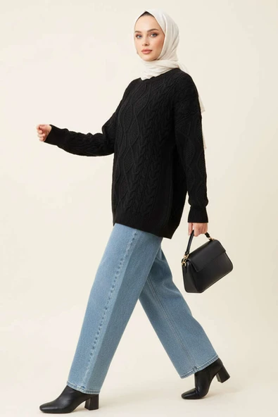 Örme Triko Kazak Siyah - Resim 2