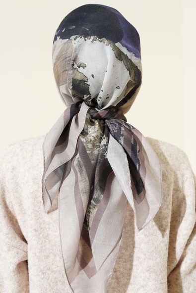 Şerit Geçişli Desen Detaylı Eşarp Bej - Resim 3