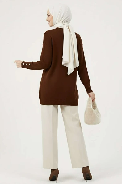Yaka İncili Sakallı Tunik Acı Kahve - Resim 3