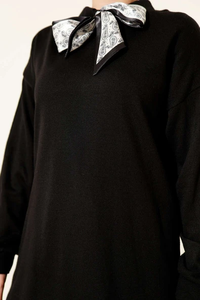 Fularlı Triko İkili Takım Siyah - Resim 4