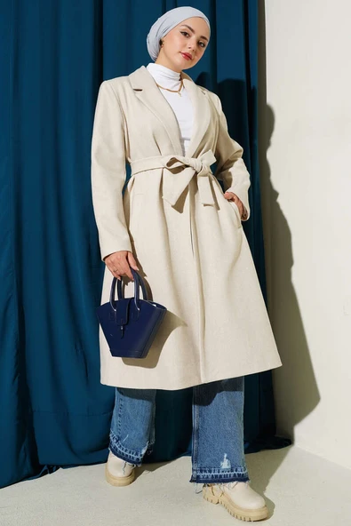 Kruvaze Yaka Cepli Kaşe Kaban Taş ürün görseli 1