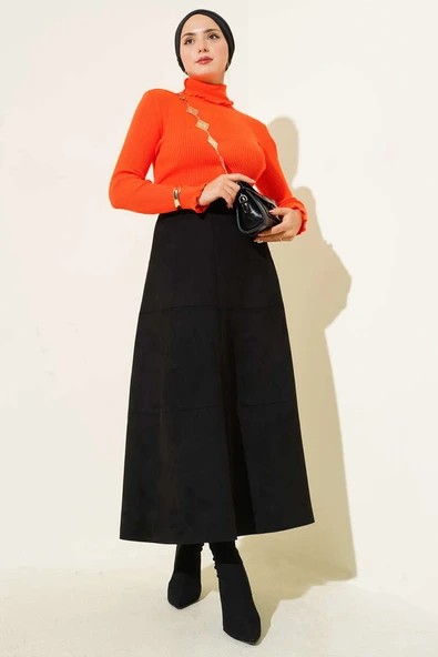 Balıkçı Yaka Fırfırlı Triko Kazak Oranj - Resim 2