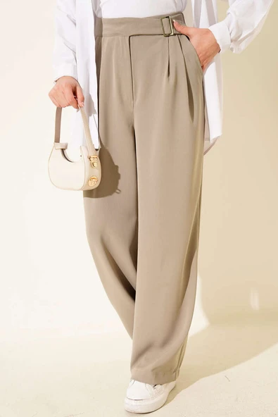 Bel Kemer Tokalı Palazzo Pantolon Vizon ürün görseli 1