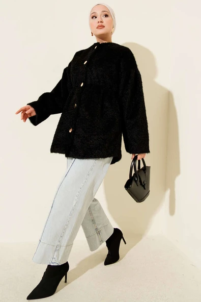 Gold Düğmeli Sakallı Kaban Siyah - Resim 2