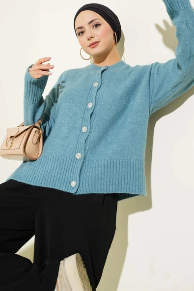 Taş Düğmeli Yumoş Triko Kısa Hırka Mint ürün görseli