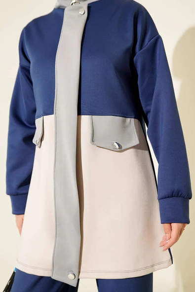 Cep Kapak Detaylı Scuba İkili Takım Lacivert - Resim 4