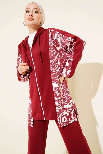 Kapüşonlu Desenli Scuba İkili Takım Bordo ürün görseli 1