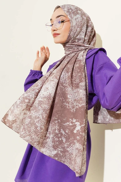 Vintage Gül Desenli Şal Soft Kahve ürün görseli 1