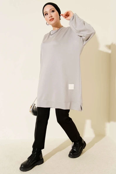 Loyşa Arma Detaylı Salaş Tunik Gri - Resim 2