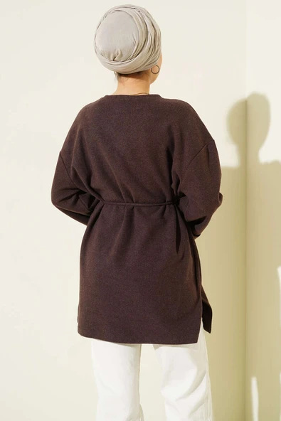 İp Bağlamalı Fitilli Kaşe Tunik Kahve - Resim 3
