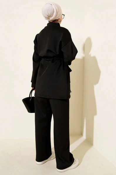 Beli Tünelli Fermuarlı Scuba İkili Takım Siyah - Resim 3