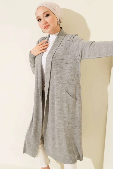 Yandan Dikişli Bağcıklı Hırka Gri ürün görseli