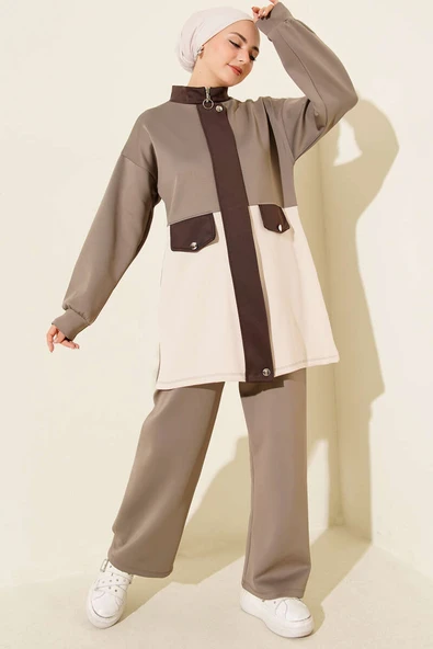 Cep Kapak Detaylı Scuba İkili Takım Vizon ürün görseli 1