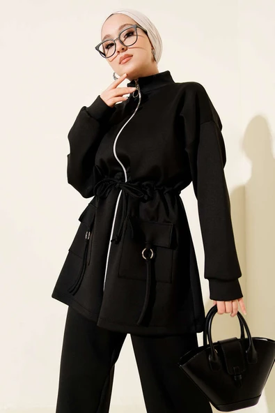 Beli Tünelli Fermuarlı Scuba İkili Takım Siyah - Resim 2