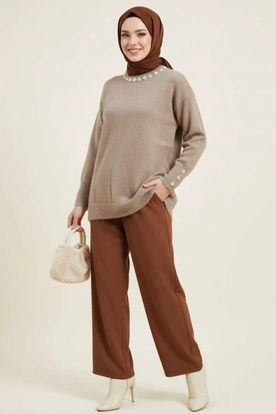 Yaka İncili Sakallı Tunik Vizon - Resim 2