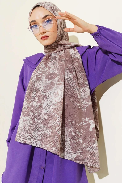 Vintage Gül Desenli Şal Soft Kahve - Resim 2