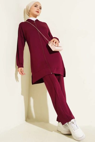 Loyşa Basic Kapüşonlu İkili Takım Bordo ürün görseli 1