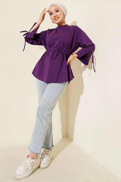 Kolları Bağcıklı İki İpli Tunik Mor - Resim 2