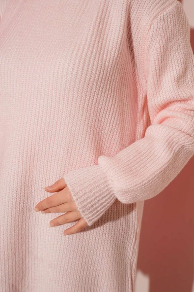 Selanik Örgü Yumoş Triko Tunik Pudra - Resim 4