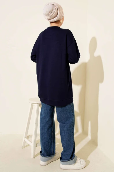 Fular Detaylı Loyşa Tunik Lacivert - Resim 3