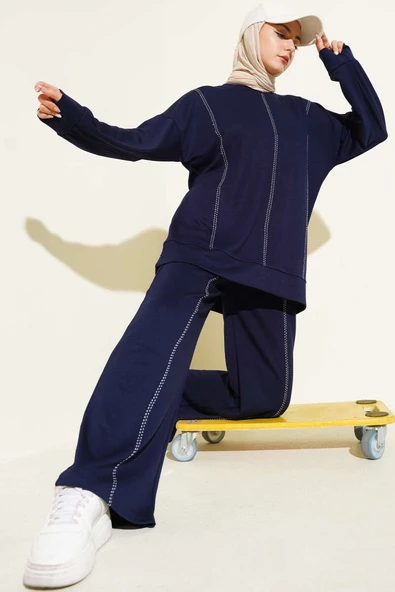 Çoban Dikiş Detaylı Loyşa İkili Takım Lacivert ürün görseli 1