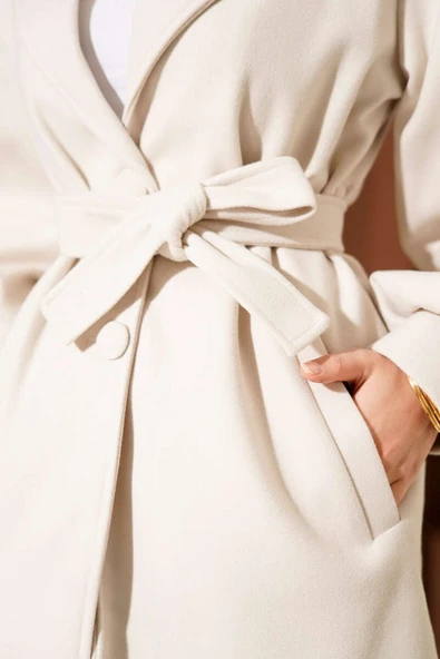 Balon Kol Kuşaklı Kısa Kaban Taş - Resim 4