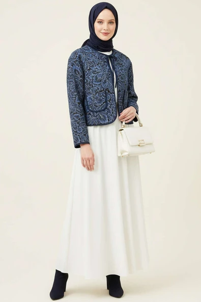 Vintage Desen Kısa Ceket Lacivert - Resim 2