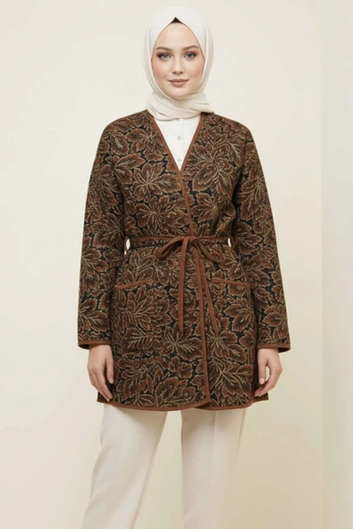 Çiçek Desenli Cepli Ceket Kahve ürün görseli 1