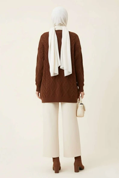 Örme Triko Kazak Kahve - Resim 3