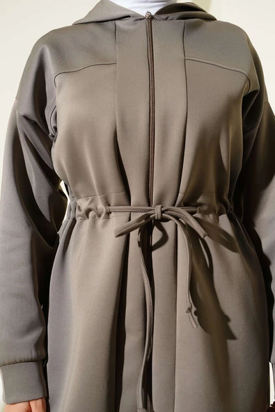 Kapüşonlu Bel Tünelli Bağcıklı İkili Takım Vizon - Resim 4