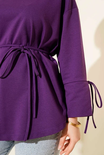 Kolları Bağcıklı İki İpli Tunik Mor - Resim 4