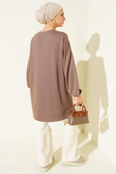 Loyşa Arma Detaylı Salaş Tunik Kahve - Resim 3