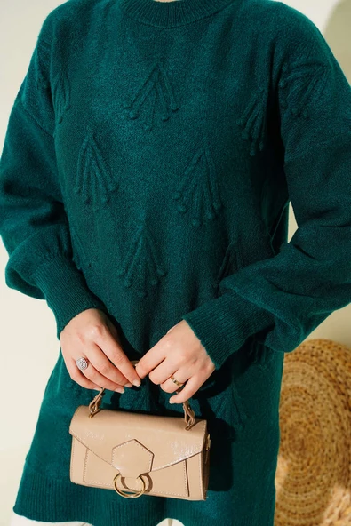 Kiraz Salkımlı Kabartma Yumoş Triko Tunik Nefti - Resim 4