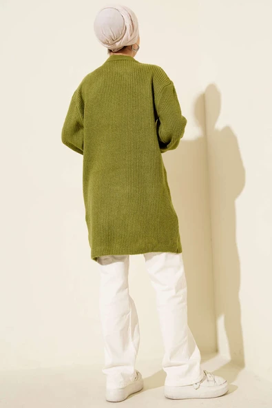 Selanik Örgü Yumoş Triko Tunik Yağ Yeşili - Resim 3