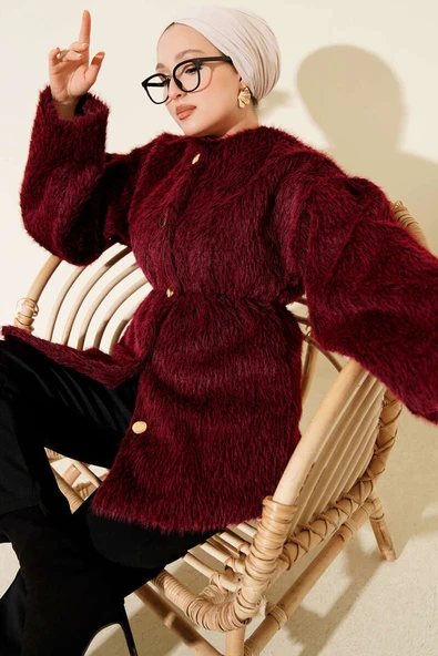 Gold Düğmeli Sakallı Kaban Bordo ürün görseli 1