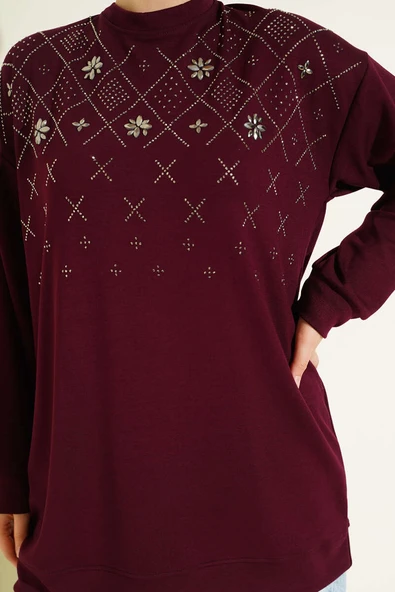 Baklava Taşlı Loyşa Tunik Bordo - Resim 4
