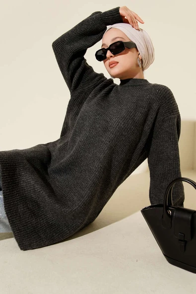 Selanik Örgü Yumoş Triko Tunik Füme ürün görseli 1
