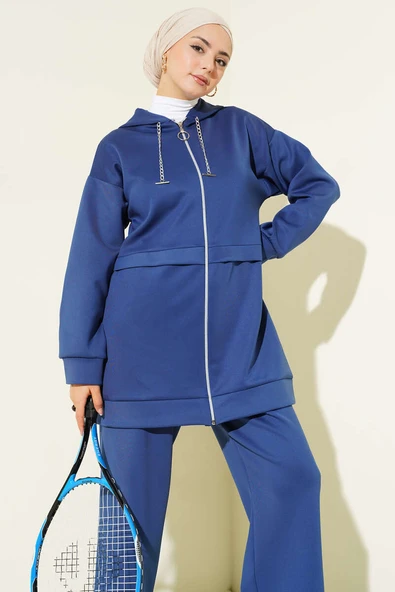 Kapüşonlu Fermuarlı Scuba İkili Takım Lacivert - Resim 2