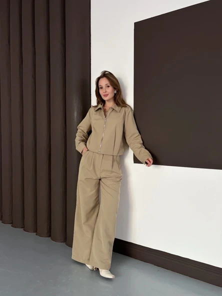 Trenç takım alt üst haki ons - Resim 5