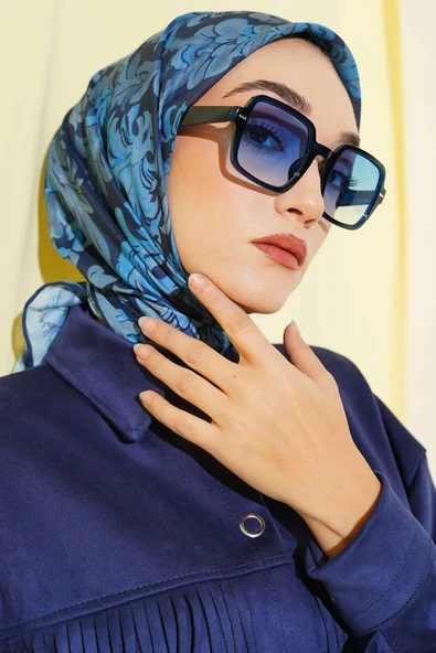 Nostaljik Motifli Eşarp Saks ürün görseli 1