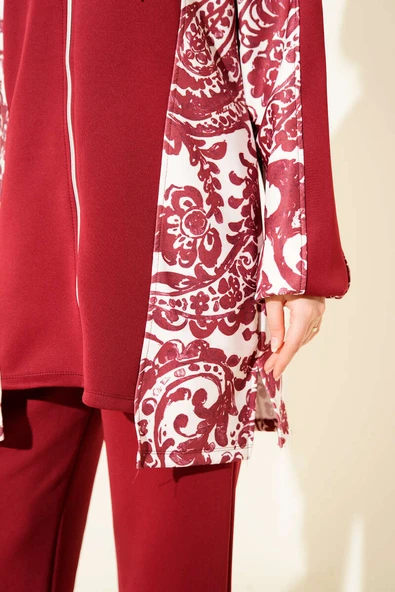 Kapüşonlu Desenli Scuba İkili Takım Bordo - Resim 4