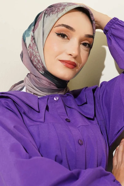 Şerit Geçişli Desen Detaylı Eşarp Latte - Resim 2