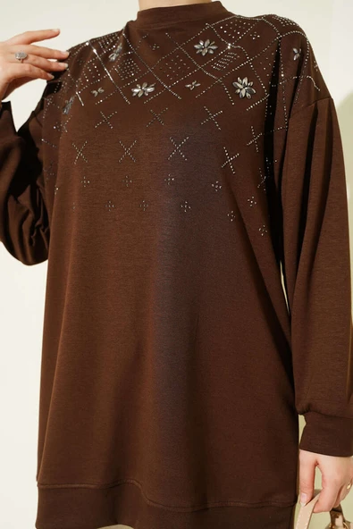 Baklava Taşlı Loyşa Tunik Kahve - Resim 4
