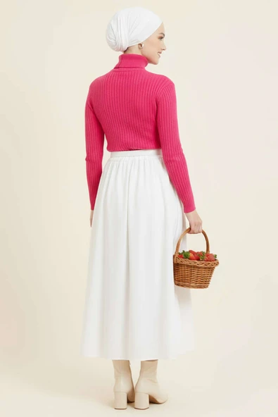 Balıkçı Yaka Fitilli Triko Kazak Pembe - Resim 3