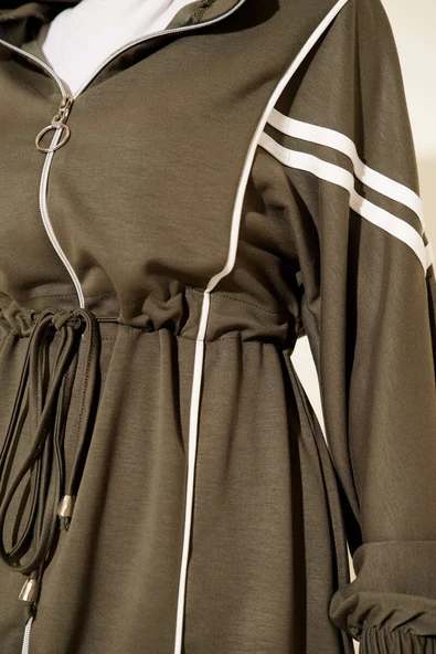 Loyşa Bel Tünelli Şeritli İkili Takım Haki - Resim 4