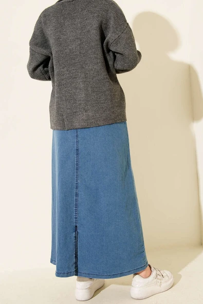 Beş Düğmeli Kot Etek Mavi - Resim 3